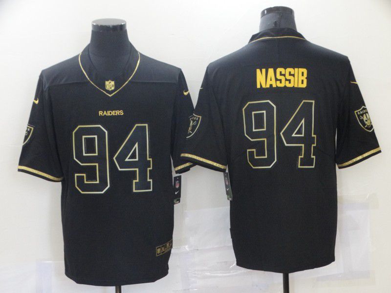 Men Oakland Raiders #94 Nassib Black Retro Gold Lettering 2021 Nike NFL Jersey